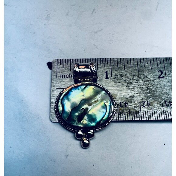 Vintage 925 Sterling Silver Abalone Shell Oval Pendant Estate Jewelry - Picture 6 of 9